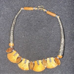 Handcrafted Orange and Silver Statement Necklace
